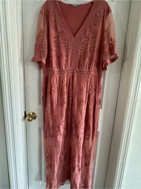 Lace-Embroidered Maxi Dress in Dusty Rose